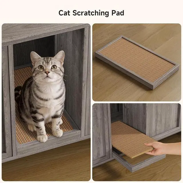 Alt view image 6 of 7 - 59 Inches Cat Litter Box Enclosure, Litter Box Furniture, Grey