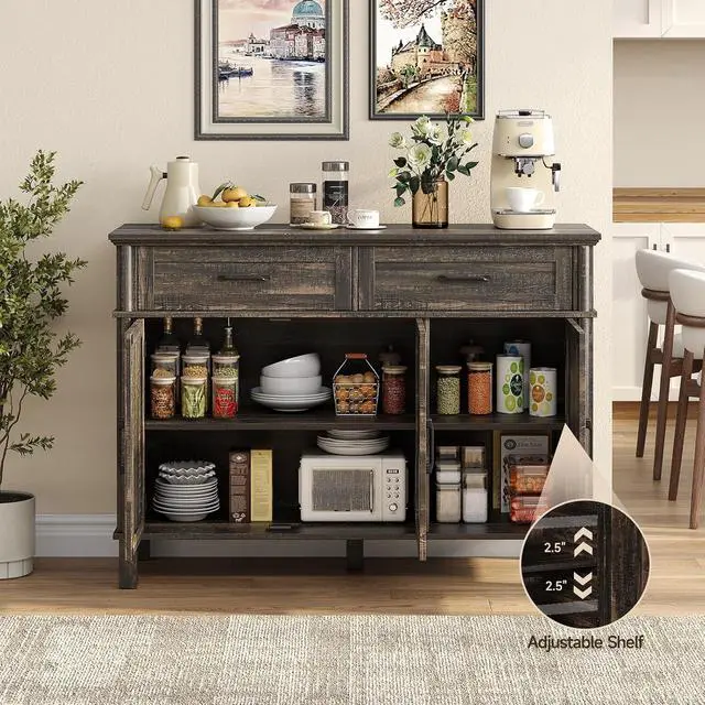 Alt view image 3 of 7 - 48 Inch Sideboard Buffet Cabinet with Storage, Rustic Brown