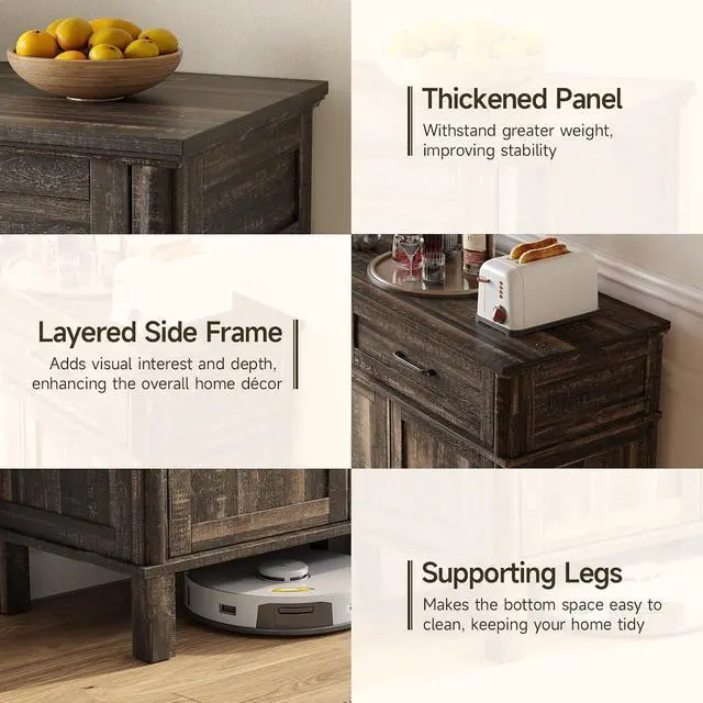 Alt view image 6 of 7 - 48 Inch Sideboard Buffet Cabinet with Storage, Rustic Brown