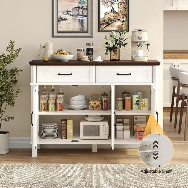 Alt view image 3 of 7 - 48 Inch Sideboard Buffet Cabinet with Storage, Off White