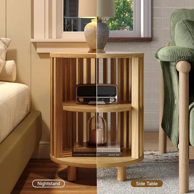 Alt view image 6 of 7 - Round End Table Set fo 2,Wood Side Tables for Living Room,Oak