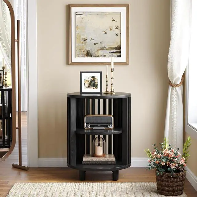 Alt view image 6 of 7 - Round End Table, Wood Side Tables for Living Room,Black