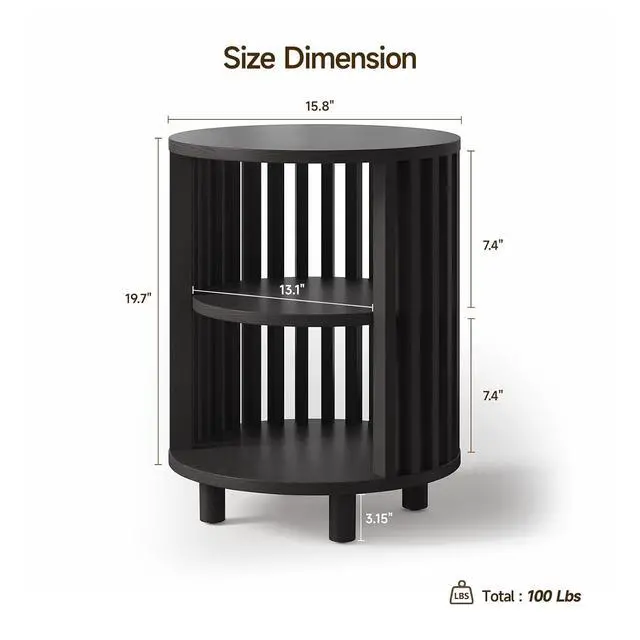 Alt view image 2 of 7 - Round End Table, Wood Side Tables for Living Room,Black