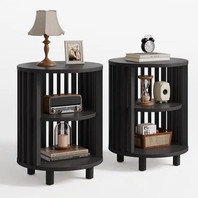 Main image of Round End Table Set of 2,Wood Side Tables for Living Room,Black