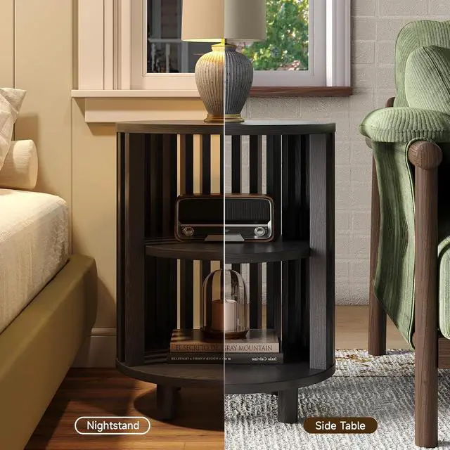 Alt view image 5 of 7 - Round End Table, Wood Side Tables for Living Room,Black