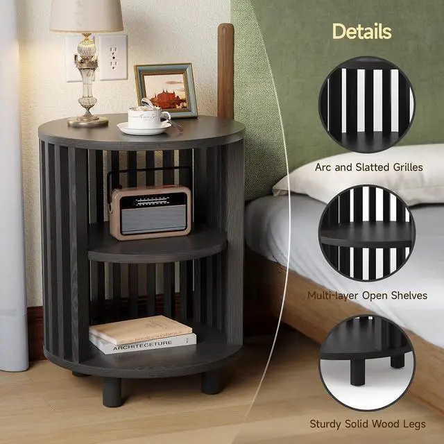 Alt view image 4 of 7 - Round End Table, Wood Side Tables for Living Room,Black