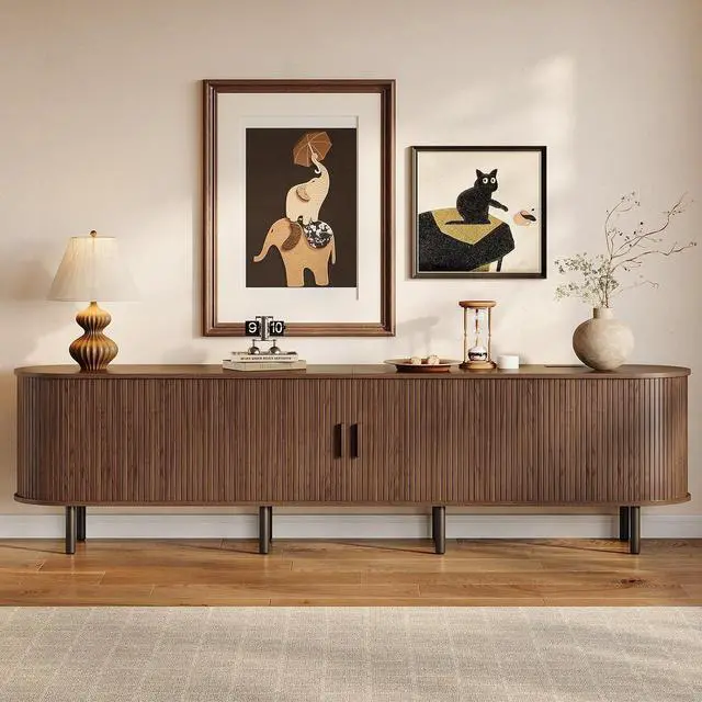 Alt view image 7 of 7 - 86.6" TV Stand with Storage & Outlets for TVs up to 95", Walnut