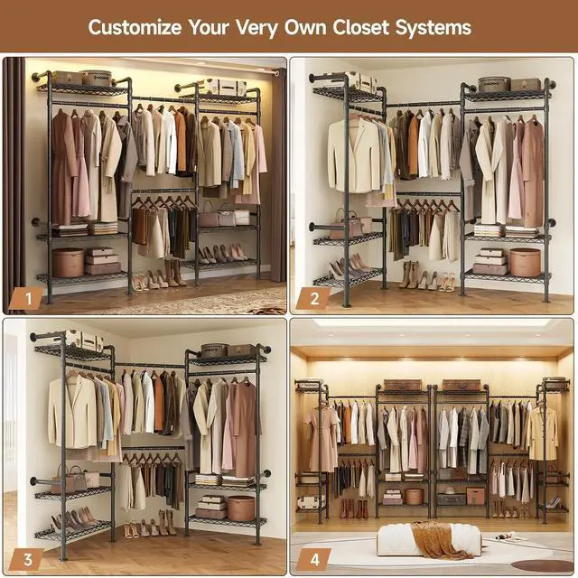 Alt view image 4 of 7 - 3-Bay Industrial Pipe Closet System, Wall Mounted Garment Racks, Black