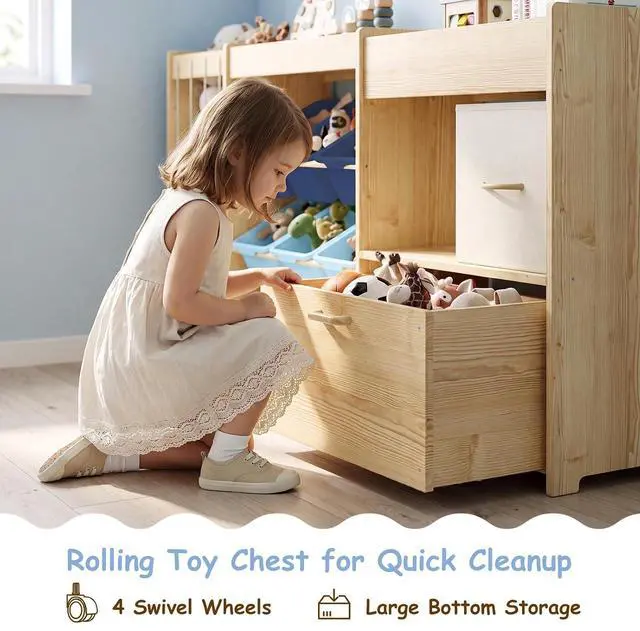 Alt view image 4 of 7 - 5-in-1 Toy Organizer, Plush Holder, 9 Blue Bins, Toy Chest