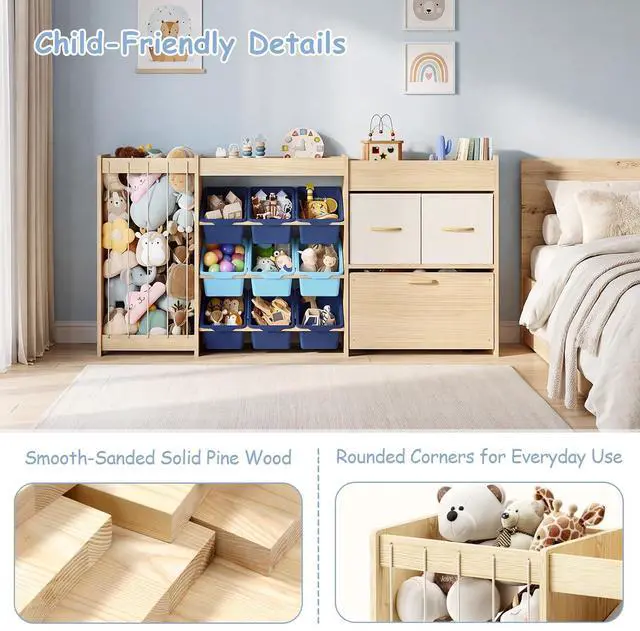 Alt view image 6 of 7 - 5-in-1 Toy Organizer, Plush Holder, 9 Blue Bins, Toy Chest
