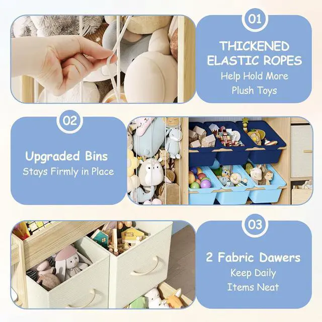 Alt view image 5 of 7 - 5-in-1 Toy Organizer, Plush Holder, 9 Blue Bins, Toy Chest