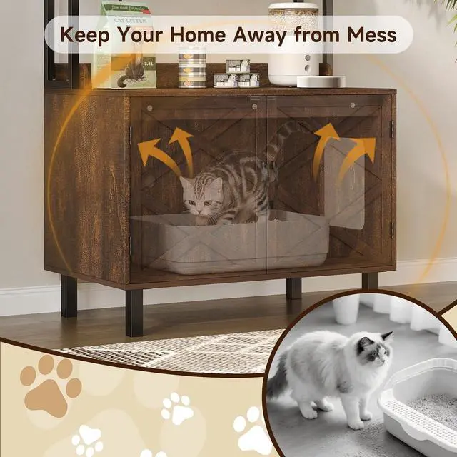 Alt view image 4 of 7 - 55 Inch Cat Litter Box Enclosure with Storge Shelves, Brown