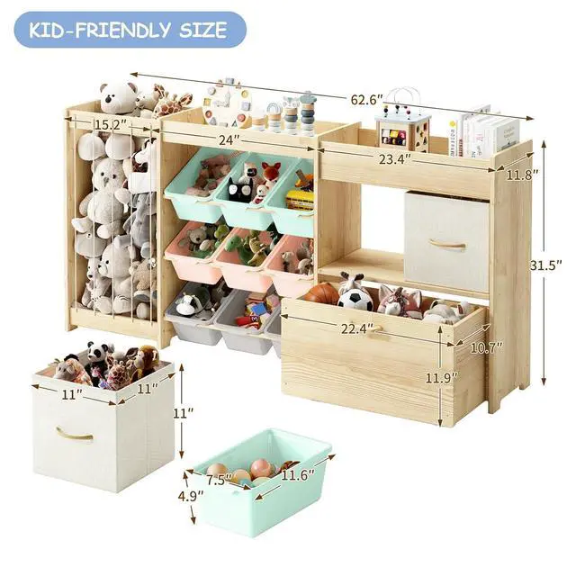 Alt view image 2 of 7 - 5-in-1 Toy Organizer, Plush Holder, 9 Multi-Color Bins, Toy Chest
