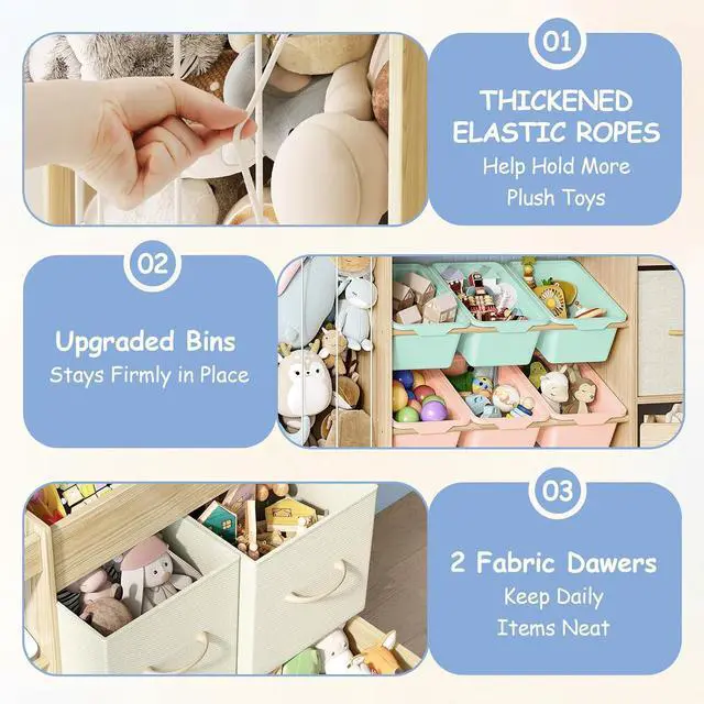 Alt view image 4 of 7 - 5-in-1 Toy Organizer, Plush Holder, 9 Multi-Color Bins, Toy Chest