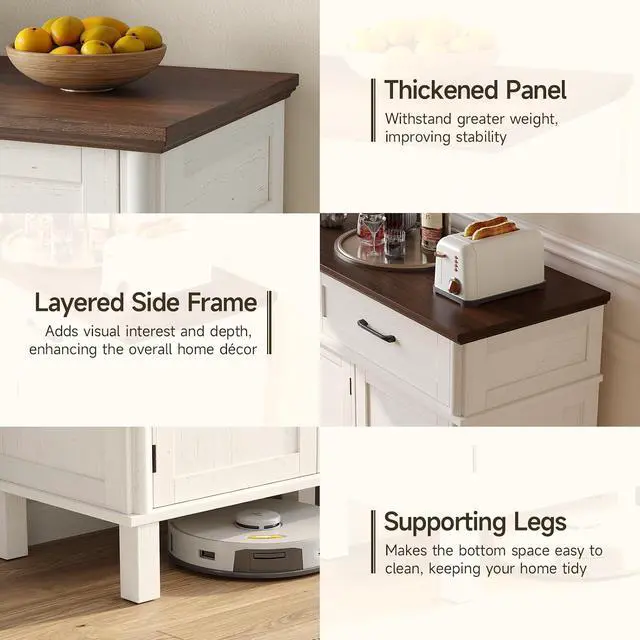 Alt view image 6 of 7 - 48 Inch Sideboard Buffet Cabinet with Storage, Off White