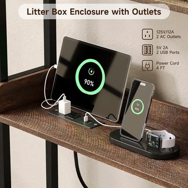 Alt view image 3 of 7 - 55 Inch Cat Litter Box Enclosure with Storge Shelves, Brown