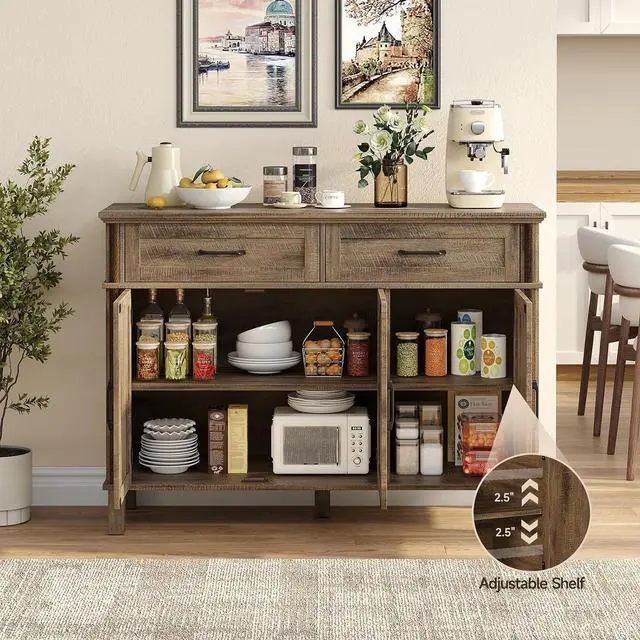Alt view image 3 of 7 - 48 Inch Sideboard Buffet Cabinet with Storage, Washed Grey