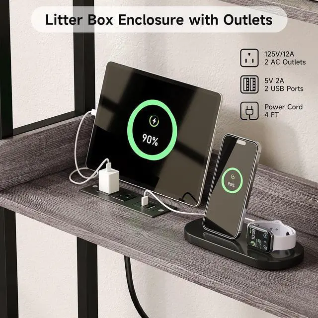 Alt view image 3 of 7 - 55 Inch Cat Litter Box Enclosure with Storge Shelves, Grey