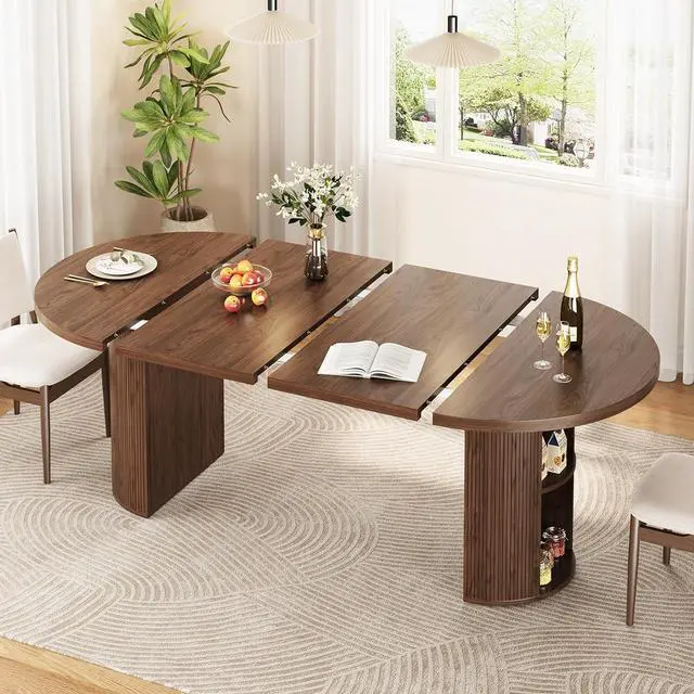 Main image of 41 in-78 in Extendable Dining Table for 4-8 w/Storage, Walnut