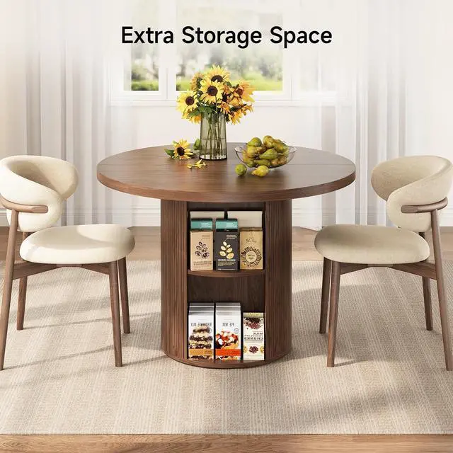 Alt view image 4 of 7 - 41 in-78 in Extendable Dining Table for 4-8 w/Storage, Walnut