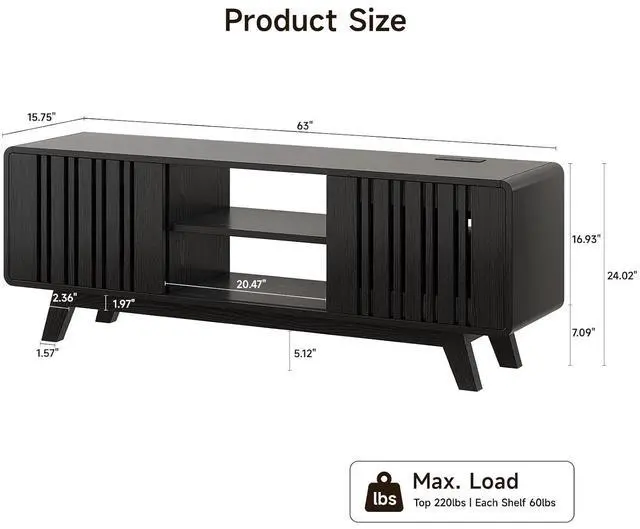 Alt view image 2 of 7 - 63" TV Stand, Mid-Century Modern Television Stand for 55/65/70 Inch TV