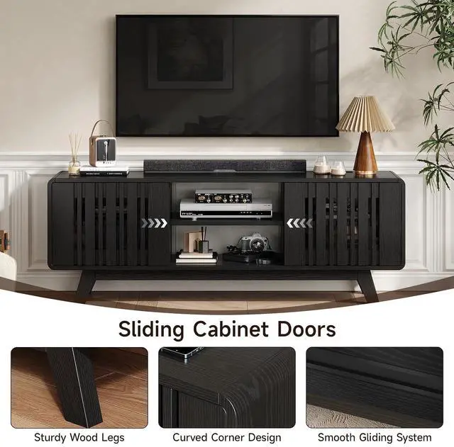 Alt view image 3 of 7 - 63" TV Stand, Mid-Century Modern Television Stand for 55/65/70 Inch TV