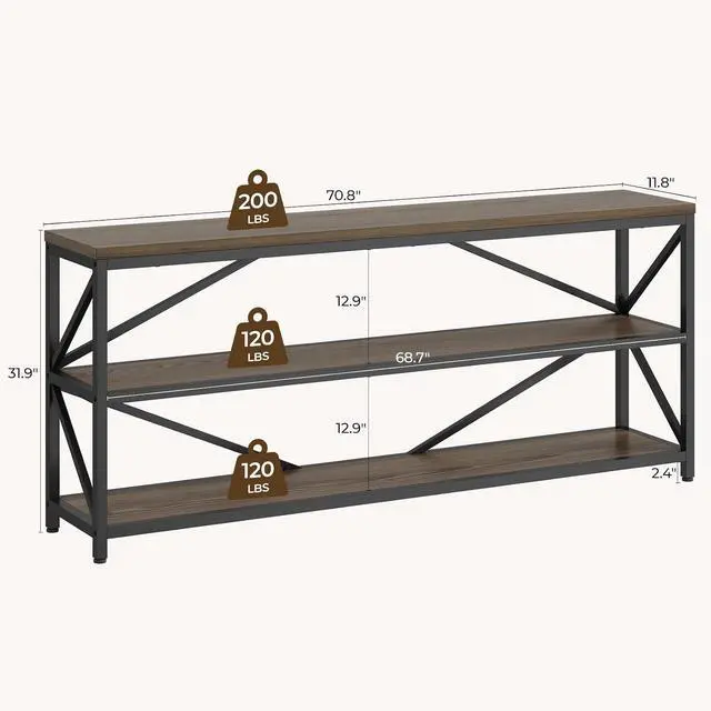 Alt view image 2 of 7 - 70.8" Extra Long Console Table, Narrow Industrial Sofa Tables