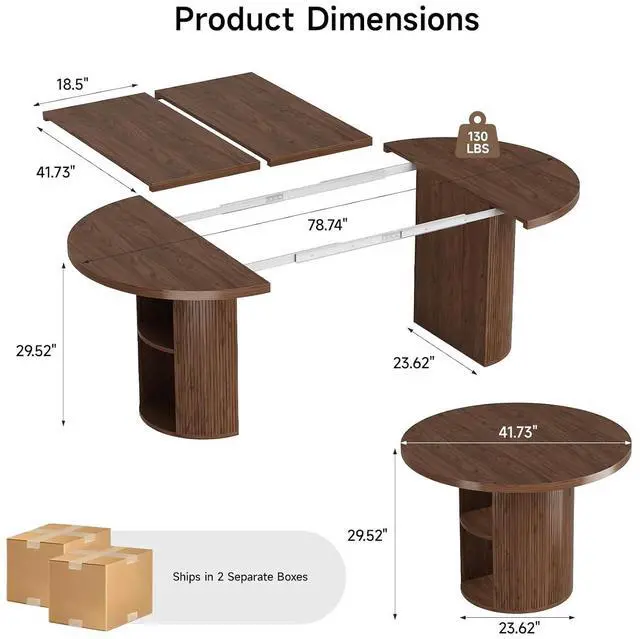 Alt view image 2 of 7 - 41 in-78 in Extendable Dining Table for 4-8 w/Storage, Walnut
