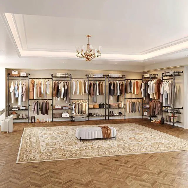 Alt view image 3 of 7 - 5-Bay Wall-Mounted Closet System, Expandable Industrial Pipe Clothing Racks