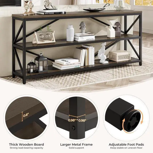 Alt view image 3 of 7 - 70.8" Extra Long Console Table, Narrow Industrial Sofa Tables
