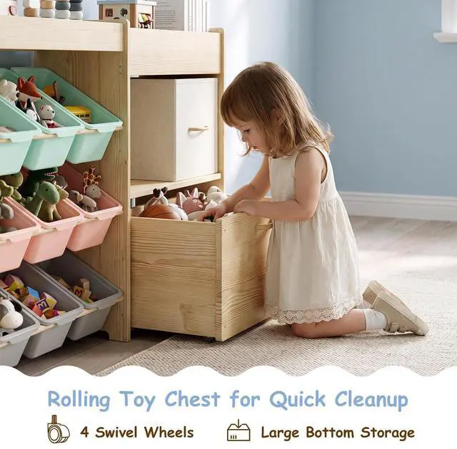 Alt view image 5 of 7 - 5-in-1 Toy Organizer, Plush Holder, 9 Multi-Color Bins, Toy Chest