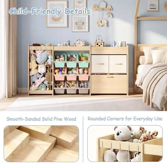 Alt view image 6 of 7 - 5-in-1 Toy Organizer, Plush Holder, 9 Multi-Color Bins, Toy Chest