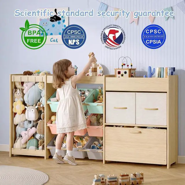Alt view image 7 of 7 - 5-in-1 Toy Organizer, Plush Holder, 9 Multi-Color Bins, Toy Chest