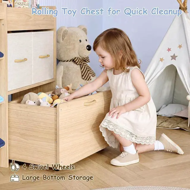 Alt view image 4 of 7 - 5-in-1 Toy Storage Organizer, 3-Tier Bookshelf, 9 Blue Bins