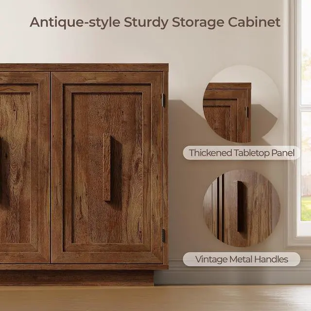 Alt view image 3 of 7 - 63" Sideboard Buffet Cabinet, Credenza Storage Cabinet with Doors