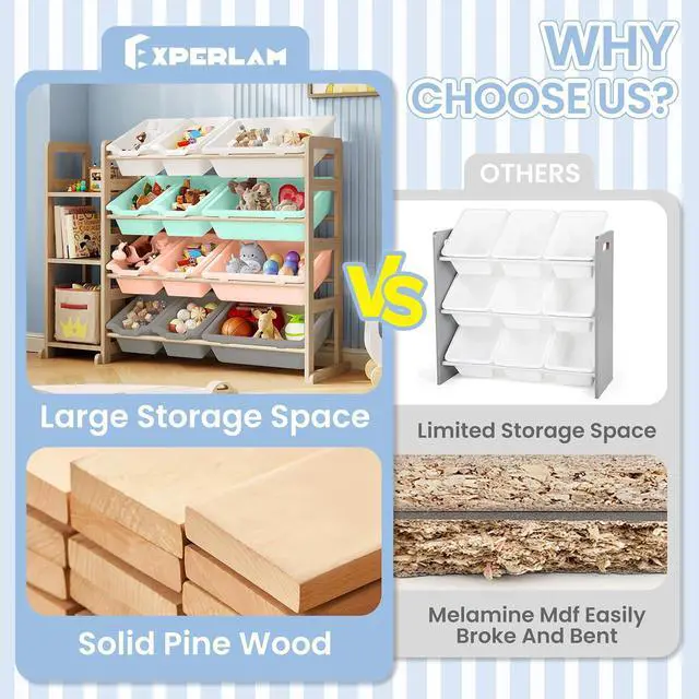 Alt view image 3 of 7 - Toy Storage Organizer - Toy Organizers and Storage with Bookshelf, Toy Storage Shelf with 3 Shelves and 12 Storage Bins, Kids Bookshelf and Toy Storage for Kids Room, Playroom, Nursery, Multi color