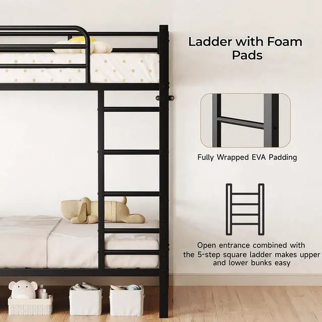Alt view image 5 of 7 - Bunk Bed Twin Over Twin, Metal Bunk Beds with Desk, Black