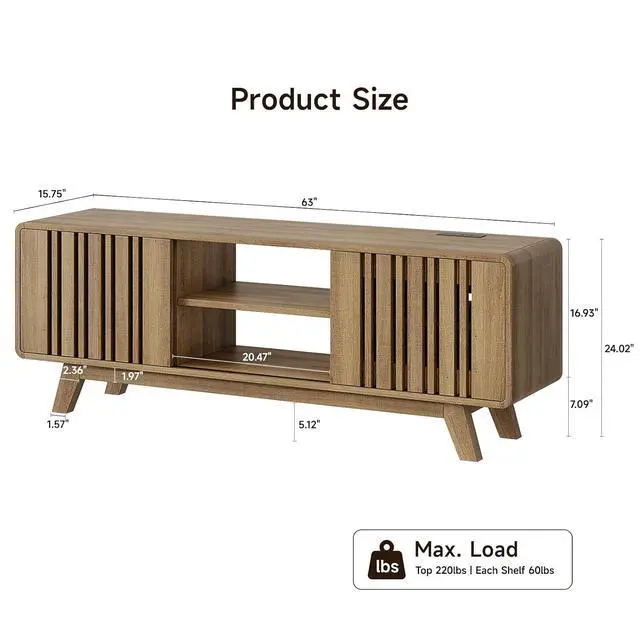 Alt view image 2 of 7 - 63" TV Stand, Mid-Century Modern Television Stand for 55/65/70 Inch TV