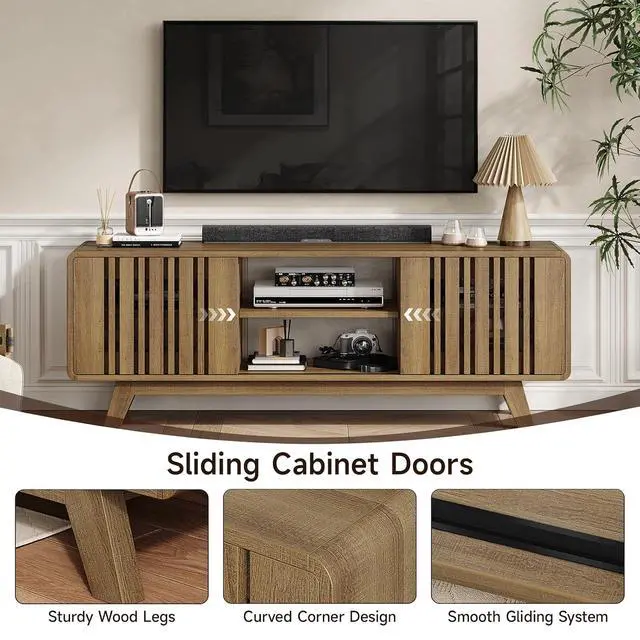 Alt view image 4 of 7 - 63" TV Stand, Mid-Century Modern Television Stand for 55/65/70 Inch TV
