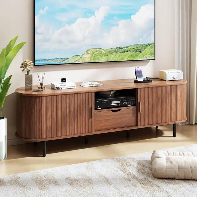 Main image of 69" Wooden TV Stand with Power Outlet for TVs up to 80",Walnut