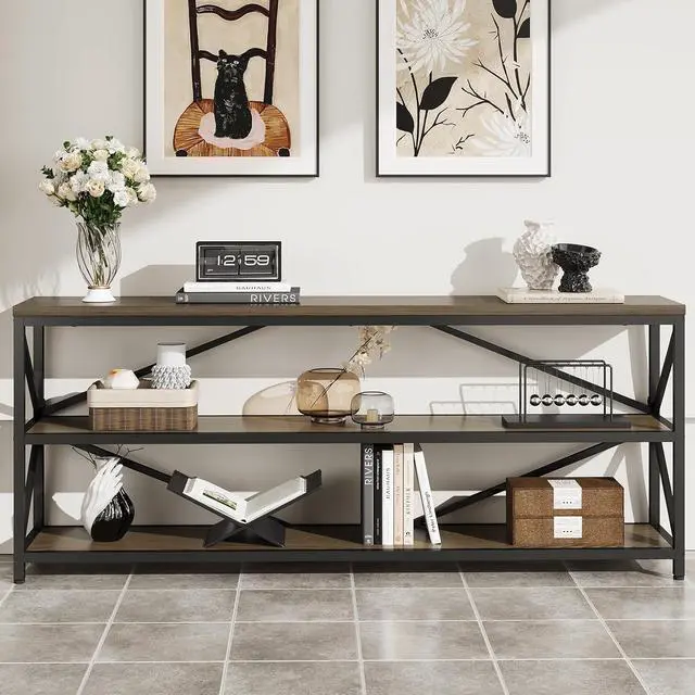 Alt view image 7 of 7 - 70.8" Extra Long Console Table, Narrow Industrial Sofa Tables