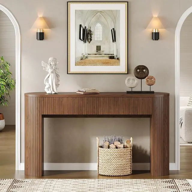 Alt view image 4 of 7 - 55 Inches Entryway Table with Storage, Console Tables, Walnut