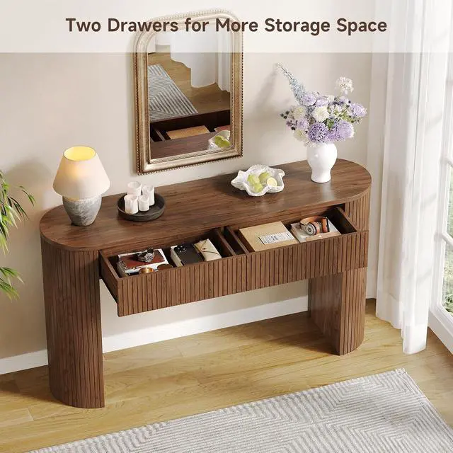 Alt view image 3 of 7 - 55 Inches Entryway Table with Storage, Console Tables, Walnut