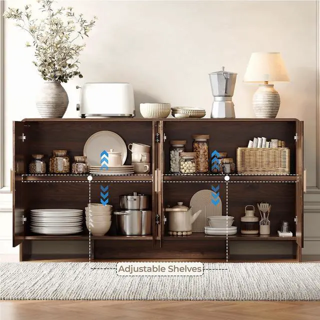 Alt view image 3 of 7 - 60 Inch Sideboard Buffet Cabinet, Walnut