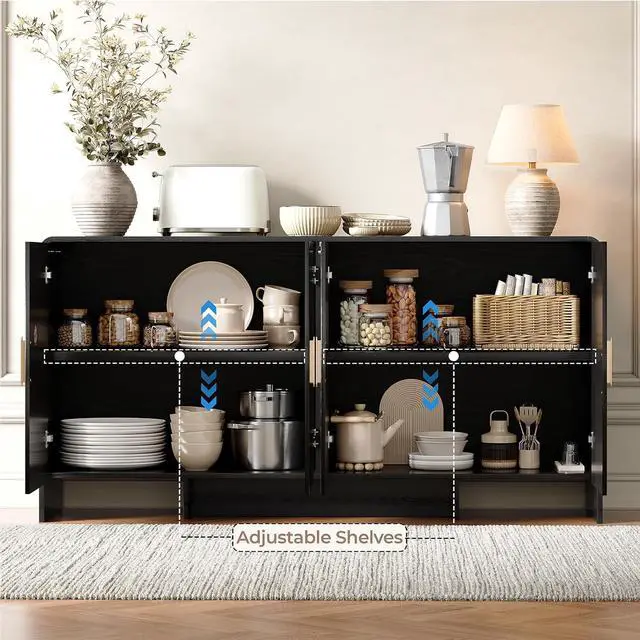 Alt view image 3 of 7 - 60 Inch Sideboard Buffet Cabinet, Black