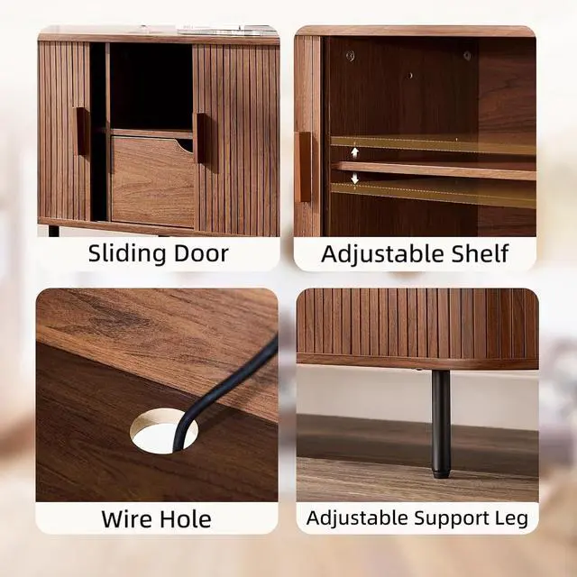 Alt view image 6 of 7 - 69" Wooden TV Stand with Power Outlet for TVs up to 80",Walnut