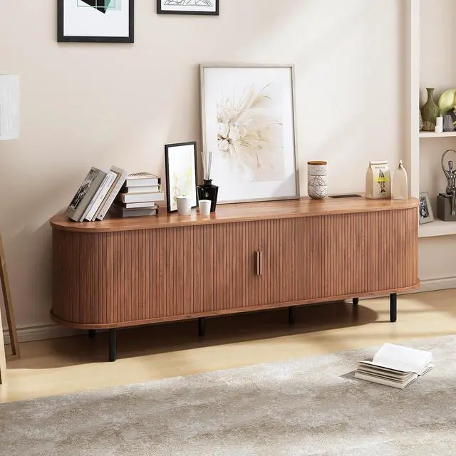 Alt view image 7 of 7 - 69" Wooden TV Stand with Power Outlet for TVs up to 80",Walnut