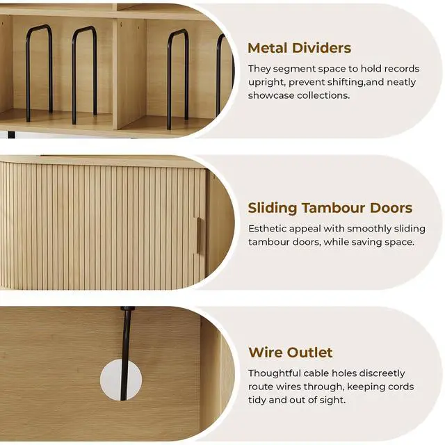 Alt view image 5 of 7 - Mid Century Modern Record Player Cabinet with Vinyl Storage (Oak)