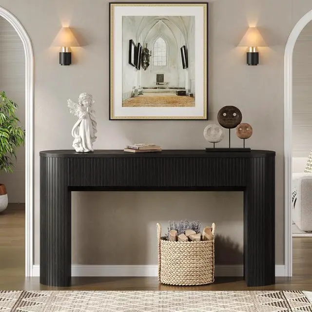 Alt view image 4 of 7 - 55 Inches Entryway Table with Storage, Console Tables, Black
