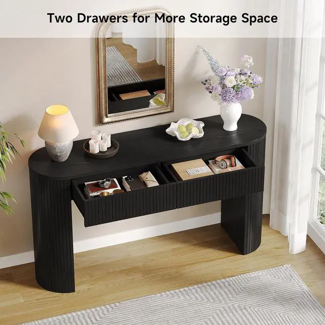 Alt view image 3 of 7 - 55 Inches Entryway Table with Storage, Console Tables, Black